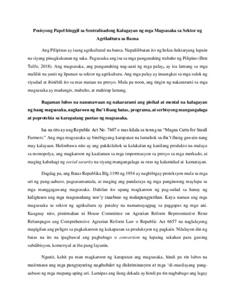 (PDF) Posisyong Papel hinggil sa Sentralisadong Kalagayan ng .